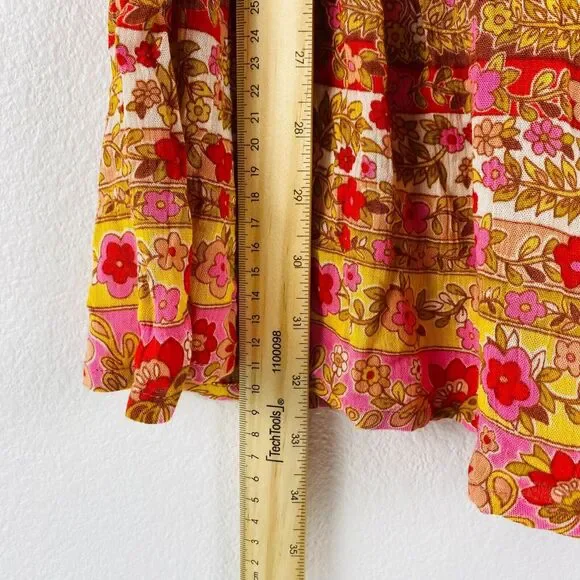 Billabong Mini Dress Hearts Desire Multicolor Floral Long Sleeve V‎ Neck Size XS - Picture 6 of 11